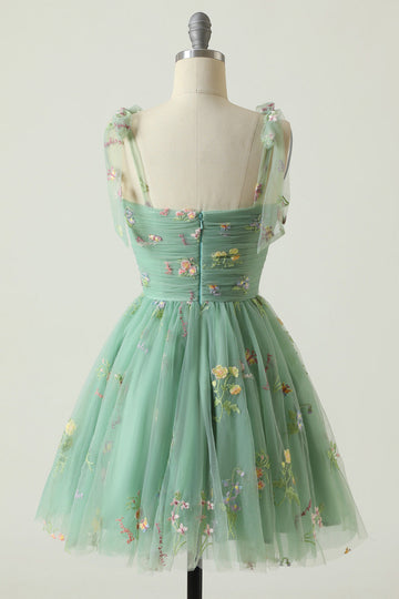 Green Short A-Line Graduation Dress With Embroidery